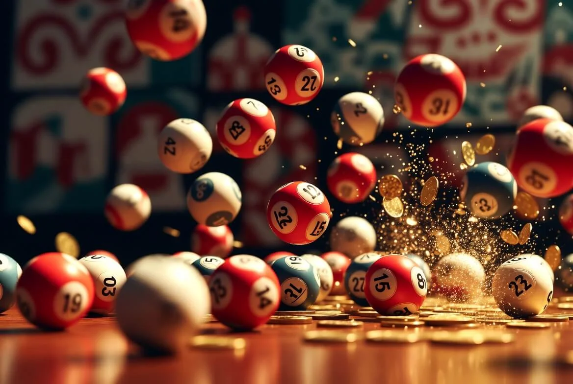 Kule z numerami i monety jako symbol wyników Lotto Multi Multi